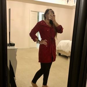 Burgundy long jacket with hood